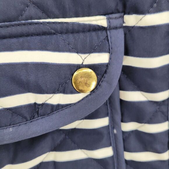 Casual Identity Quilted Vest Petite M Blue White Nautical Striped Zip Up Preppy - Picture 6 of 15